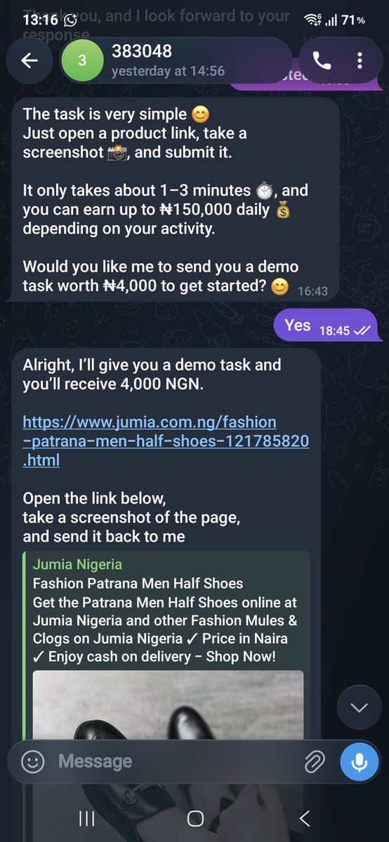 AsoAyuba's tweet photo. @JumiaNigeria I got this message, please is this from you? https://t.co/hCFTUvJ0vo