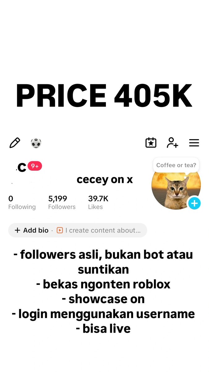aglowbubbles's tweet photo. wts akun tiktok! bekas ngonten yaa
followers 5,2k, likes 39.7k
payment only gopay/dana
#zonauang #bealanja https://t.co/UtlqmfZEWR