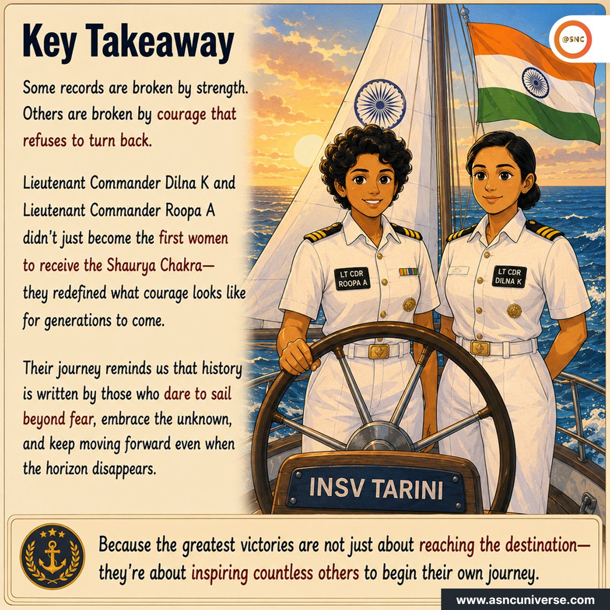 SNCoffice's tweet photo. 🇮🇳⚓ A historic first!
Lt Cdr Dilna K and Lt Cdr Roopa A became the first women to receive the Shaurya Chakra, inspiring the nation with their courage and resilience.
#ShauryaChakra #IndianNavy #SNC https://t.co/bzzlPOojEv