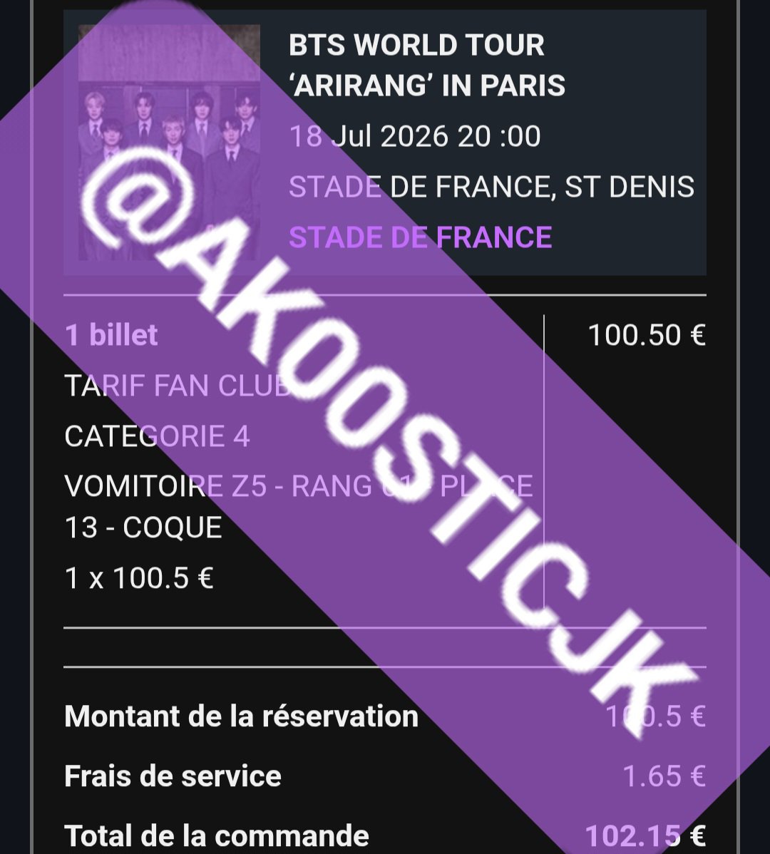 AK00STICJK's tweet photo. wts/wtt bts arirang in paris day 2

urgently (!) selling 1 ticket for arirang world tour in PARIS DAY 2 (july 18th):

(vomitoire Z5)
cat 4
row 61
seat 13
price: 102,15€

alternatively trading it for a seated/pelouse ticket for DAY 1 (july 17th)
DM me!

#btstickets @875tickets https://t.co/C645rqYxbN