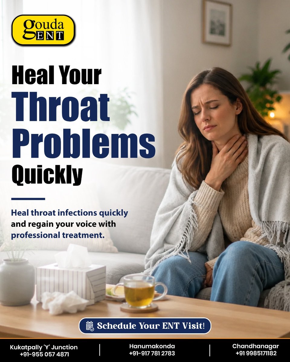 GoudaENTHyd's tweet photo. Gouda ENT Center provides expert care for throat concerns with personalised guidance.
Our centres:
Kukatpally: 955 057 4871
Hanamkonda: 917 781 2783
Chandanagar: 998 517 1182
#GoudaENT #ENTCare #ThroatProblems #ThroatInfection #SoreThroat #ThroatPain #ENTSpecialist #ENTDoctor https://t.co/uRkYGdt8Fl