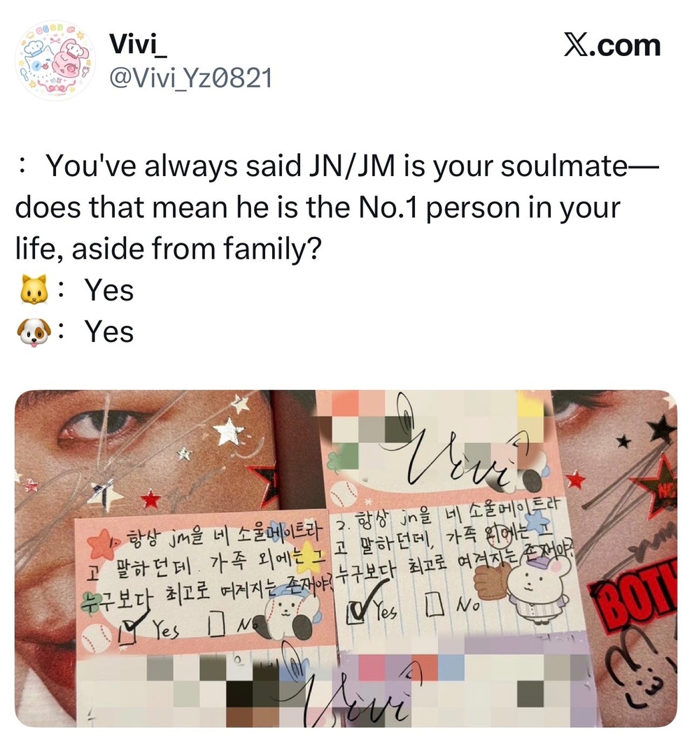JNJMEnt's tweet photo. Q. Kamu selalu blg JN / JM itu soulmate — itu artinya dia no 1 di hidup kamu selain keluarga?

🐶 iya
🐰 iya

OKAY SOULMATE😭 -JNJM https://t.co/jaaMlozjjm