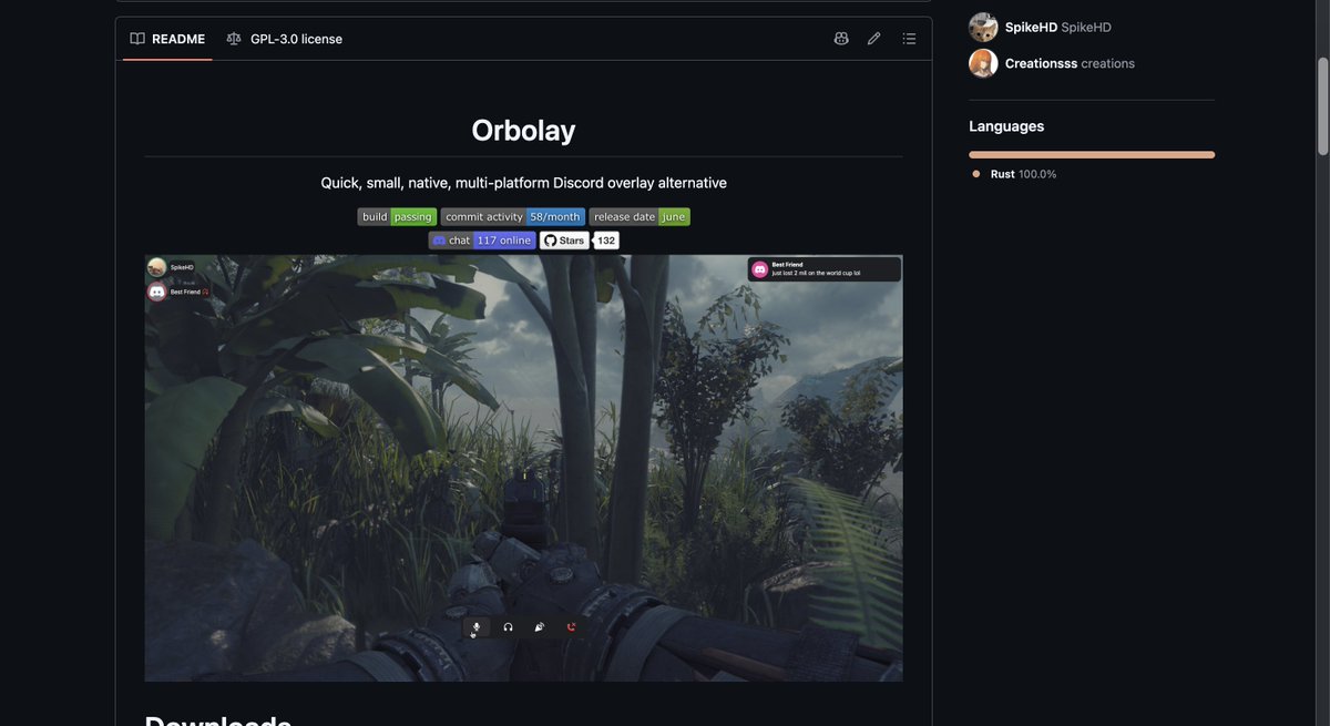 ayushagarwal027's tweet photo. Came across : Orbolay, a native, cross-platform Discord voice overlay, built in Rust with Freya. 🦀

Discord's built-in overlay is fine, but limited. Orbolay works with official clients, modded clients (Vencord/Shelter/Equicord), and even the web client, all from one lightweight native app.

What it does:
→ Voice channel member list : who's speaking, muted, deafened
→ Mute/deafen/disconnect controls from the overlay
→ Soundboard access
→ Custom notifications
→ Fully customizable layout, colors, border radius

A nice extra: it can run as a process wrapper, so it only launches alongside specific games, handy for Steam launch options.

Works on Windows, macOS, and Linux (X11 + Wayland via XWayland).

🔗 https://t.co/K4xfPjHiTu

#Rust #RustLang #OpenSource #Discord #Freya