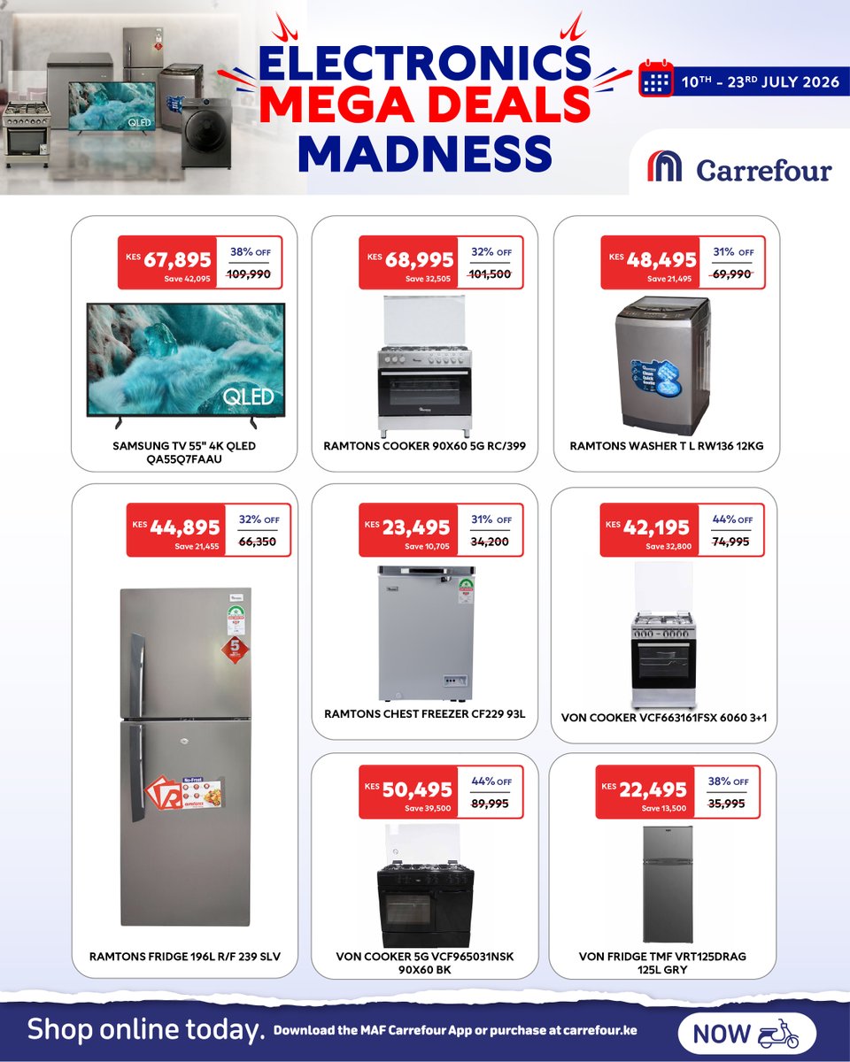 CarrefourKe's tweet photo. Bring home the latest tech without stretching your budget.

Enjoy unbeatable deals on electronics, only at #CarrefourKenya. https://t.co/1qbkq1Q3wq