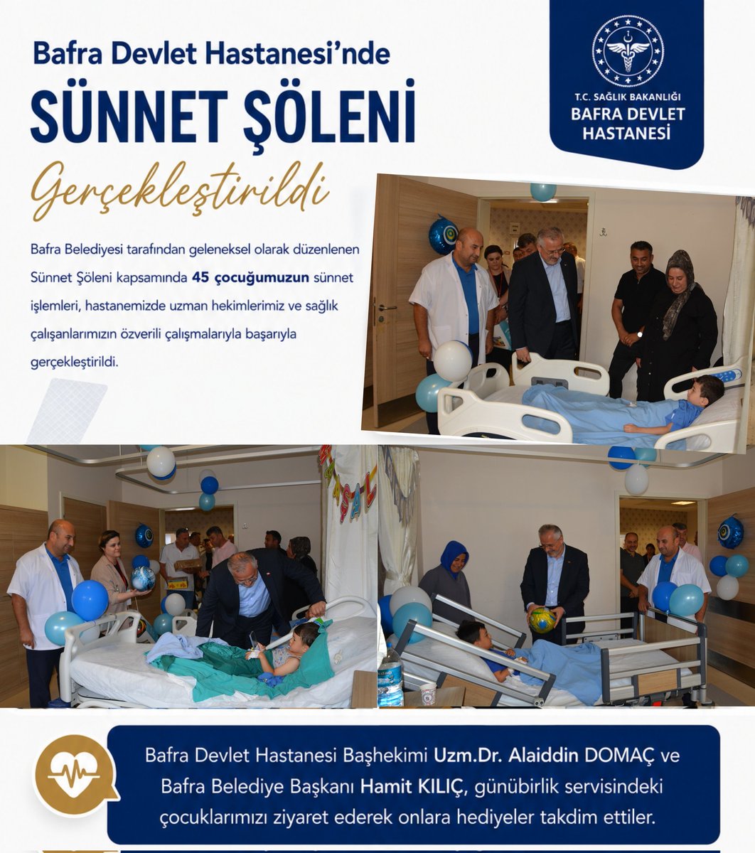 bafra_devlet's tweet photo. Bafra Devlet Hastanesi'nde Sünnet Şöleni Gerçekleştirildi.
Başhekimimiz Uzm.Dr. Alaiddin DOMAÇ ve Bafra Belediye Başkanı Hamit KILIÇ, günübirlik servisindeki çocuklarımızı ziyaret ederek onlara hediyeler taktim edildi.

@saglikbakanligi
@samsunilsaglik https://t.co/qU1BJ4YmWC