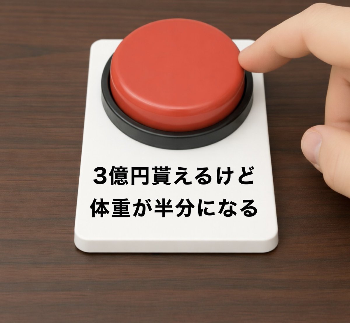 boketezizou's tweet photo. 3億円貰えるけど
体重が半分になるボタン

押す？
押さない？ https://t.co/1lx3O7RW7S