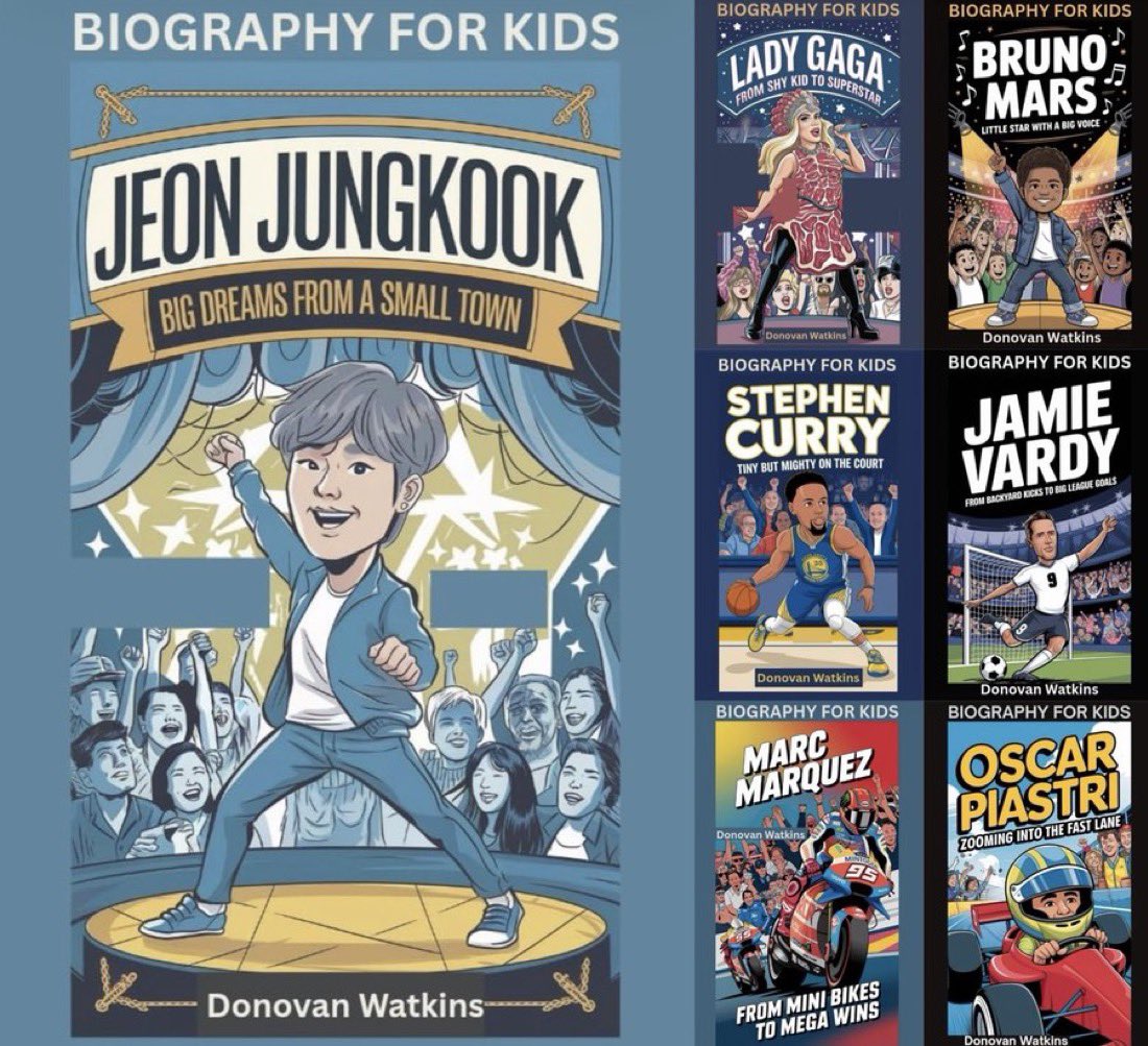 TruthHurts_s0's tweet photo. Jungkook appeared in another Educational Book the Biography for kids Series that aims to inspire kids. Alongside the Famous Athletes, Singers, like Stephen Curry, Lady Gaga, Bruno Mars. So proud https://t.co/N4Qfmz2pAb