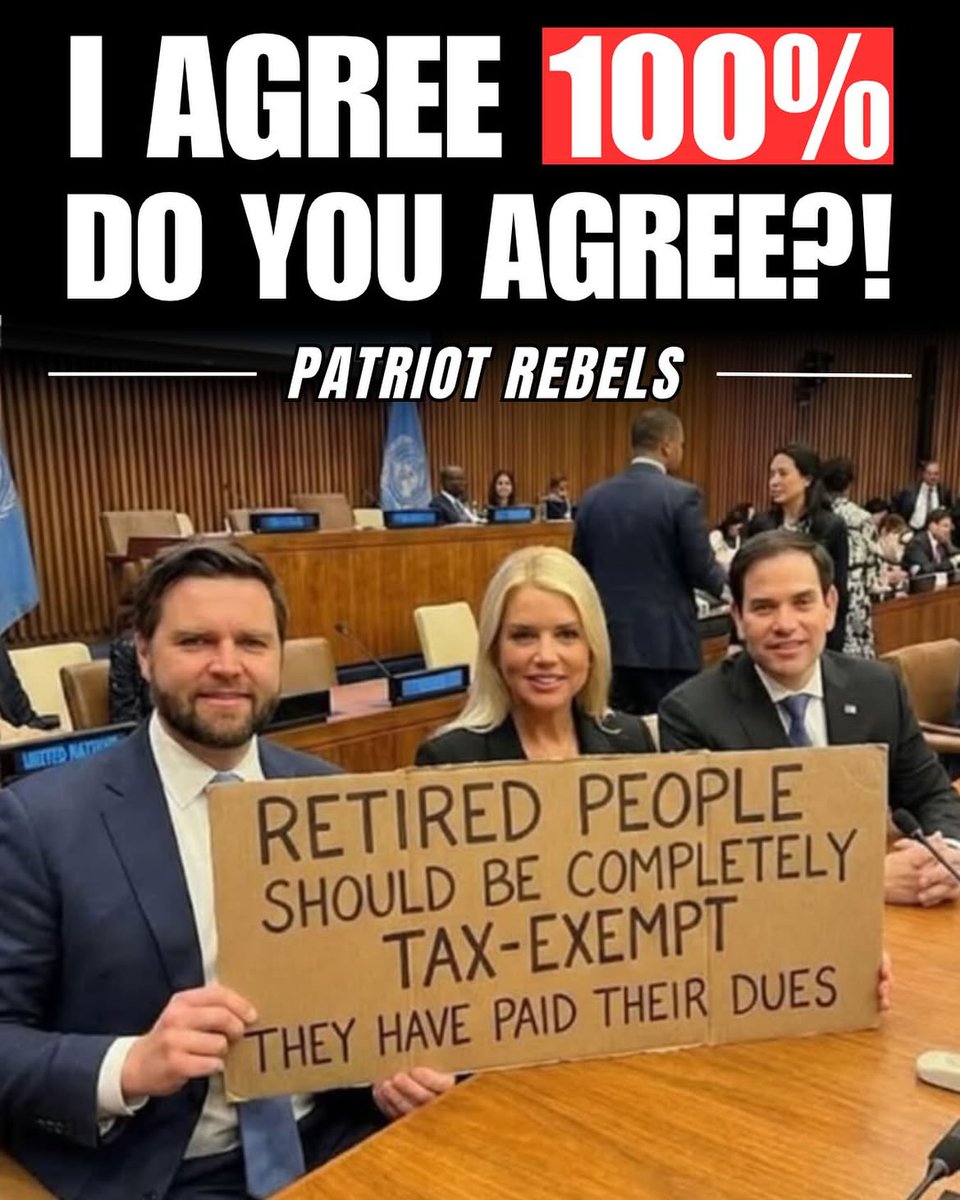 amilleraz0's tweet photo. I AGREE 100% DO YOU AGREE?!

PATRIOT REBELS

RETIRED PEOPLE SHOULD BE COMPLETELY TAX-EXEMPT

THEY HAVE PAID THEIR DUES https://t.co/nMJmVLHIlZ