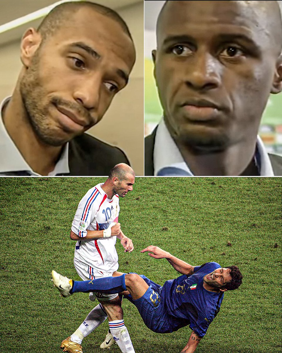ESPNUK's tweet photo. 20 years ago Thierry Henry and Patrick Vieira speaking to the media after Zinedine Zidane was sent off in the World Cup Final for headbutting Marco Materazzi 💥🟥:

🗣️🇫🇷 Thierry Henry: "I just want to say thank you because not only was he a great player, but he was a great man, and I think not only France and our team but the world of football will miss him."

🗣️🇫🇷 Patrick Vieira: "I don't think that people should just remember the last 10 or 15 minutes. When you look at his career, he has been fantastic for the French national team but also for the whole football world, so thank you to him."