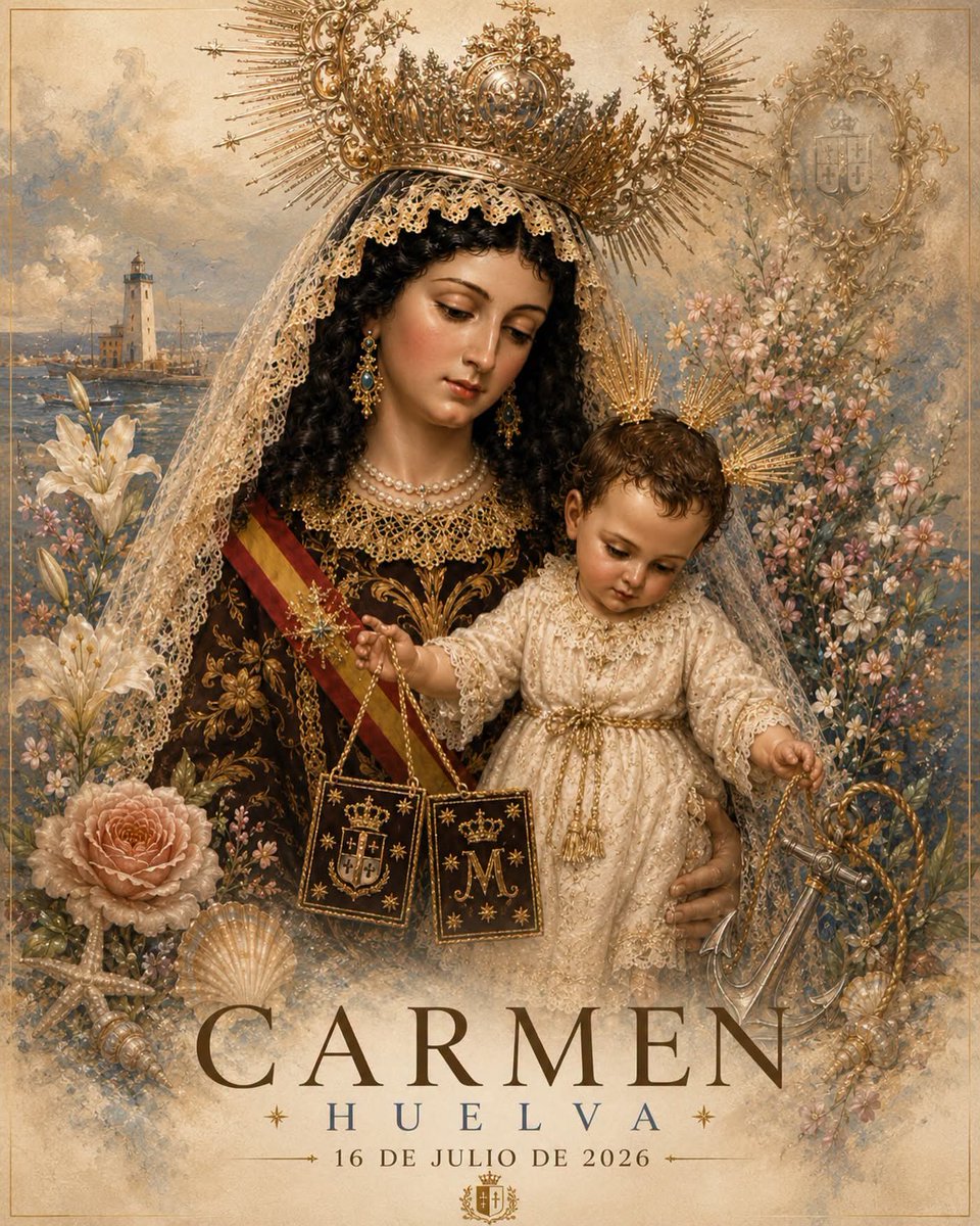 CofradiasAND's tweet photo. Huelva] Cartel anunciador de los Cultos en honor a la Virgen del Carmen. 
#CofradiasAND https://t.co/bo8aidhXrH