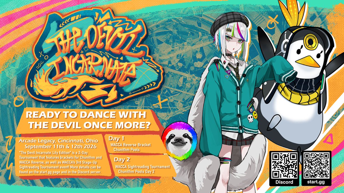 nb1rs's tweet photo. Registration is now live for The Devil Incarnate 2: Lily Edition! #WACCA #Chunithm

Face off against other rhythm game players in a two-day rhythm game tournament event hosted at Arcade Legacy in Sharonville, Ohio! 

Event info and registration in replies⤵️ https://t.co/9jT9BzyJKf