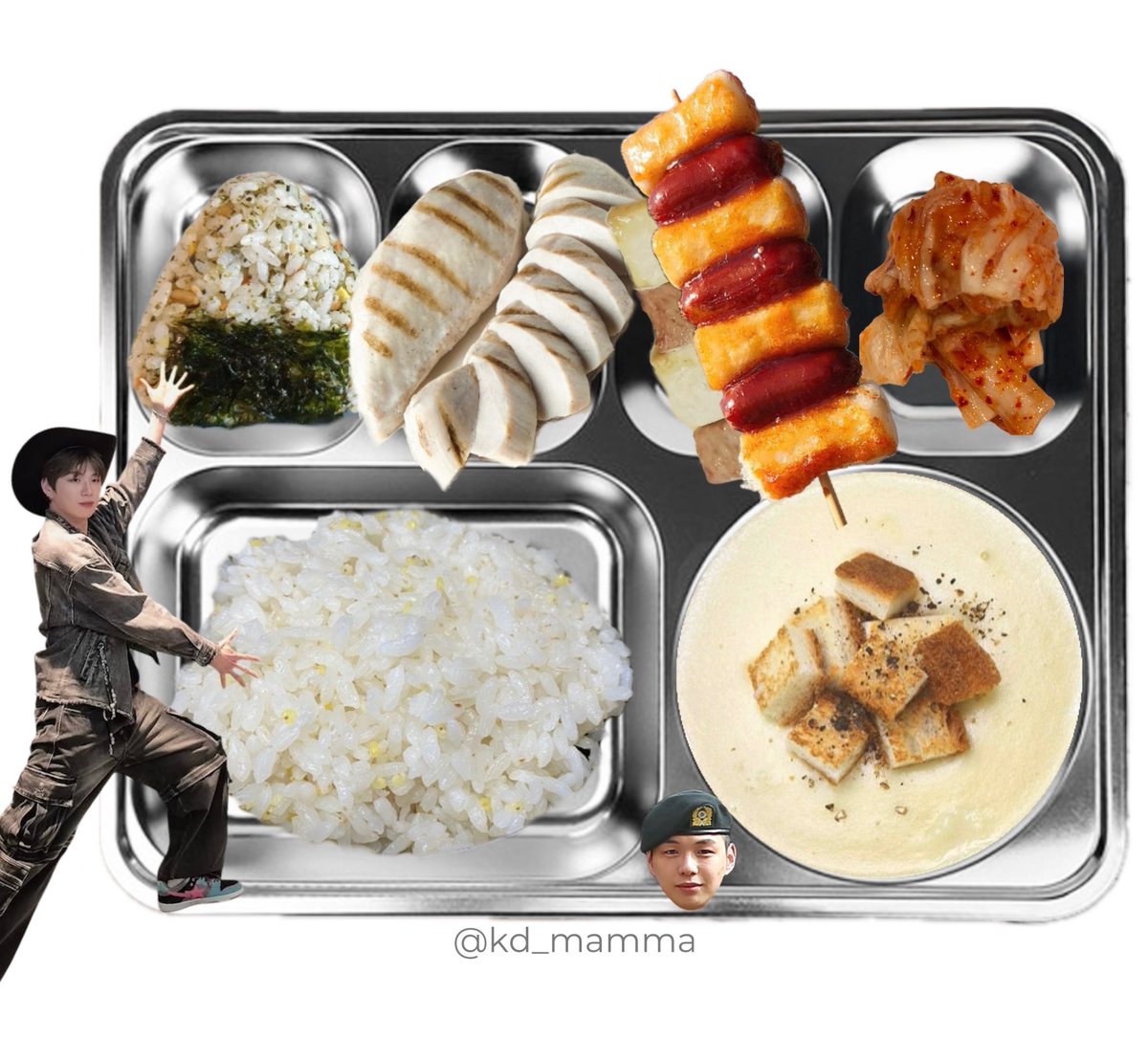 kd_mamma's tweet photo. 〔 2026년 7월 11일 조식 〕 
밥
삼각주먹밥
소떡소떡
닭가슴살
포테이토크림스프
배추김치
   ᑎ__ᑎ      ᐱ__ᐱ     ᕱ__ᕱ
   (˶.•o•˶)    ( .•ω• )    ( .•⤚• )
ଘ(ა 🍙 )    (ა     ૮)｡   (      ٩)੭ https://t.co/HUrAYlcoMS