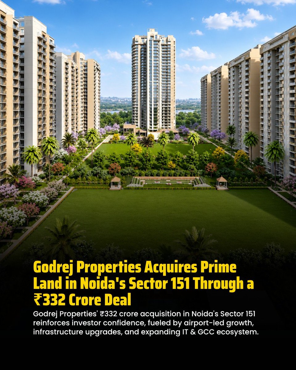 Pk22717855's tweet photo. Noida’s Growth Momentum 🏙️📈

Godrej Properties’ ₹332 crore land acquisition in Noida’s Sector 151 reflects growing confidence in the region, driven by better connectivity, infrastructure, and strong long-term real estate potential. 

#Noida #GodrejProperties #RealEstate https://t.co/1kxzXlCRfn