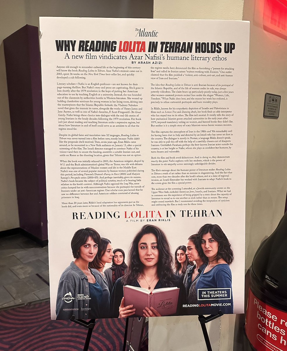 azarnafisi's tweet photo. Last night's screening of Reading Lolita in Tehran &amp; a convo w/ the director &amp; cast was so special.
I wish my story was a relic of the past. Instead, decades after I wrote the memoir, its themes of freedom, imagination &amp; the courage to resist oppression remain painfully relevant. https://t.co/cSTvf7DYA2