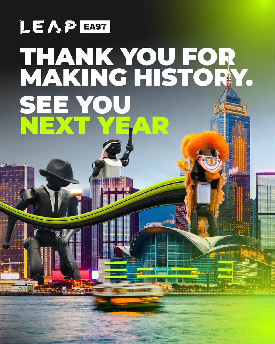 leapeast's tweet photo. Thank you to everyone who made LEAP East 2026 an unforgettable inaugural edition.

A special thank you to the Ministry of Communications and Information Technology (MCIT) and the Innovation, Technology and Industry Bureau (ITIB) of the Hong Kong SAR Government for their vision, partnership and continued support in bringing this global technology platform to life.

To our speakers, exhibitors, sponsors, partners and every attendee who joined us, thank you for being part of this milestone.

See you at LEAP East 2027.

#LEAPEAST #LEAPEAST2027 #OneLeapAway