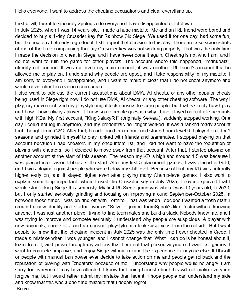 selvaaar6's tweet photo. Apology &amp; Clarification Regarding Recent Accusations @TamimeR6 @Me1ocy @ethnnr6s @t_ylr6 @cupsxoxo @goatReturnn @Suspendo_ https://t.co/u28tAycndy