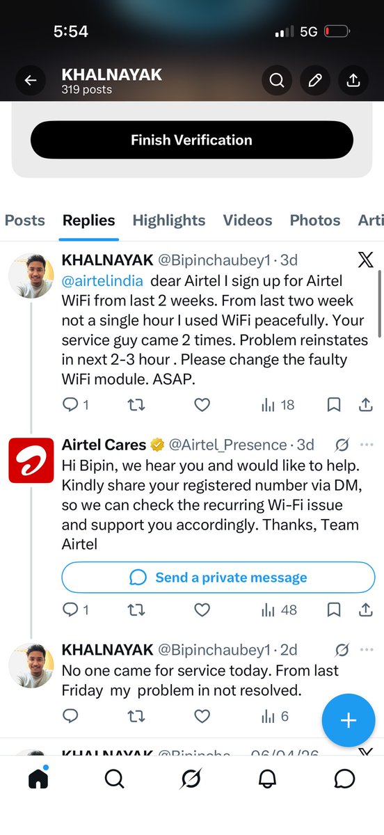 Bipinchaubey1's tweet photo. @airtelindia 1 week completed no response to my issue could you please send service team for my Airtel internet issue.??? Or please return my money and take your router and get the f@₹& out of my house. I have already shared my phone no. In personal msg. #disgusted https://t.co/UZaK0OLRM8