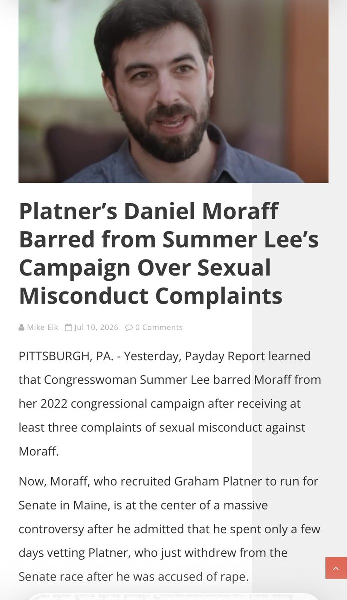 AGHamilton29's tweet photo. Incredible.

The left-wing activist who recruited Graham Platner to run for Senate was barred from a previous Democratic Congressional campaign after multiple complaints of sexual misconduct. 

https://t.co/JrC3489gOE https://t.co/nIDcOcewnG