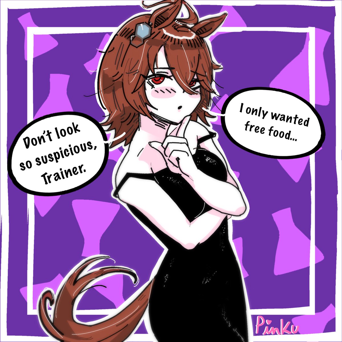 PinkUmaGirl's tweet photo. would you trust Tachyon in a dress 🧪 #umamusume https://t.co/TVVq0Y60gG