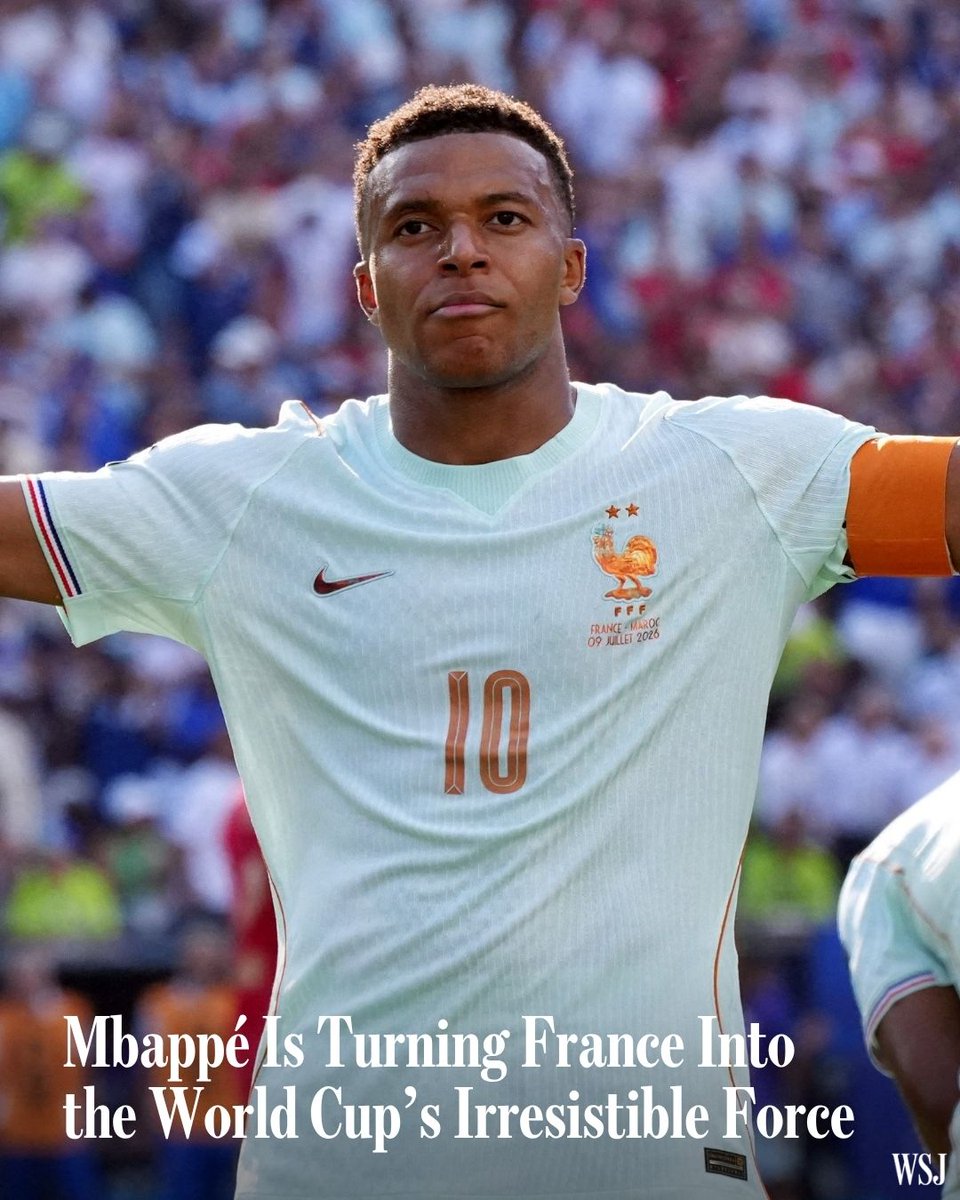 WSJ's tweet photo. What makes France so menacing to any other team left in this World Cup is how total its control can be. So opponents aren’t left with much choice other than to sit deep, hold firm, and hope to manufacture something on the break. ⚽️ https://t.co/xuisDqChSe https://t.co/z9Spamh24w