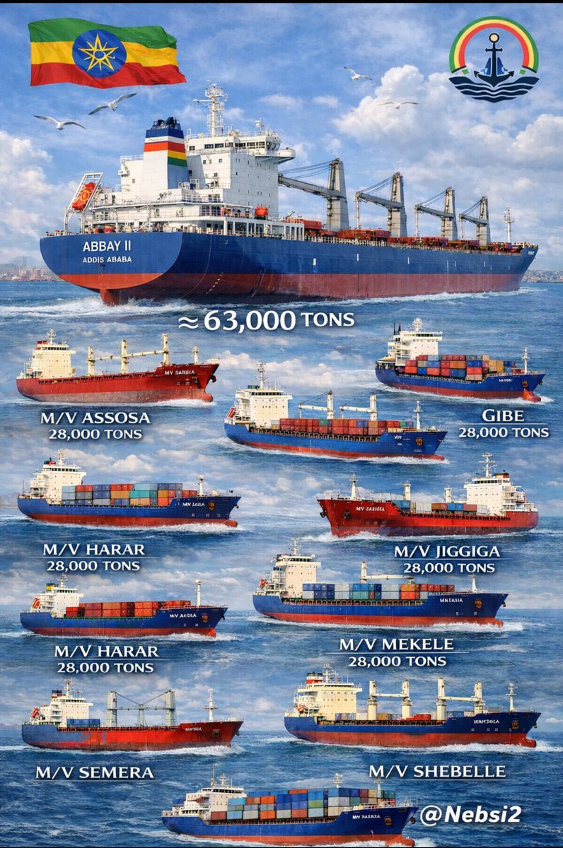 Eskinder88's tweet photo. 🚨: #Ethiopia🇪🇹
✅️ Ethiopia has the largest commercial shipping fleet in East Africa‼️
✅️ Once #AssabPort is reclaimed Ethiopia will once again have the largest Naval fleet in East Africa‼️ https://t.co/uCHpDMj0HR