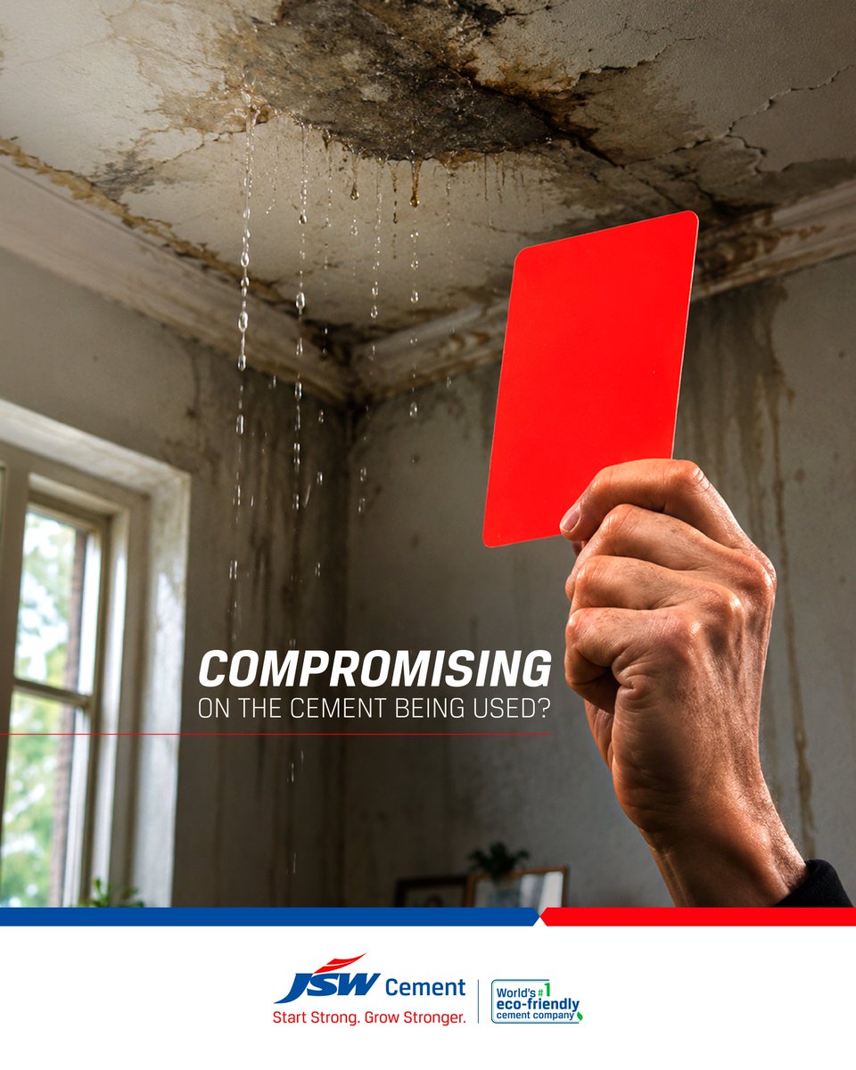 JSWCement's tweet photo. Don’t let dampness make itself at home. 
Build with JSW WaterGuard Cement for superior protection against water seepage, so your home stays strong through every season.

#JSWCement #CHDWaterGuard #GharKiAsliMazbooti #MonsoonReady #StartStrongGrowStronger https://t.co/x5rRSZV09u