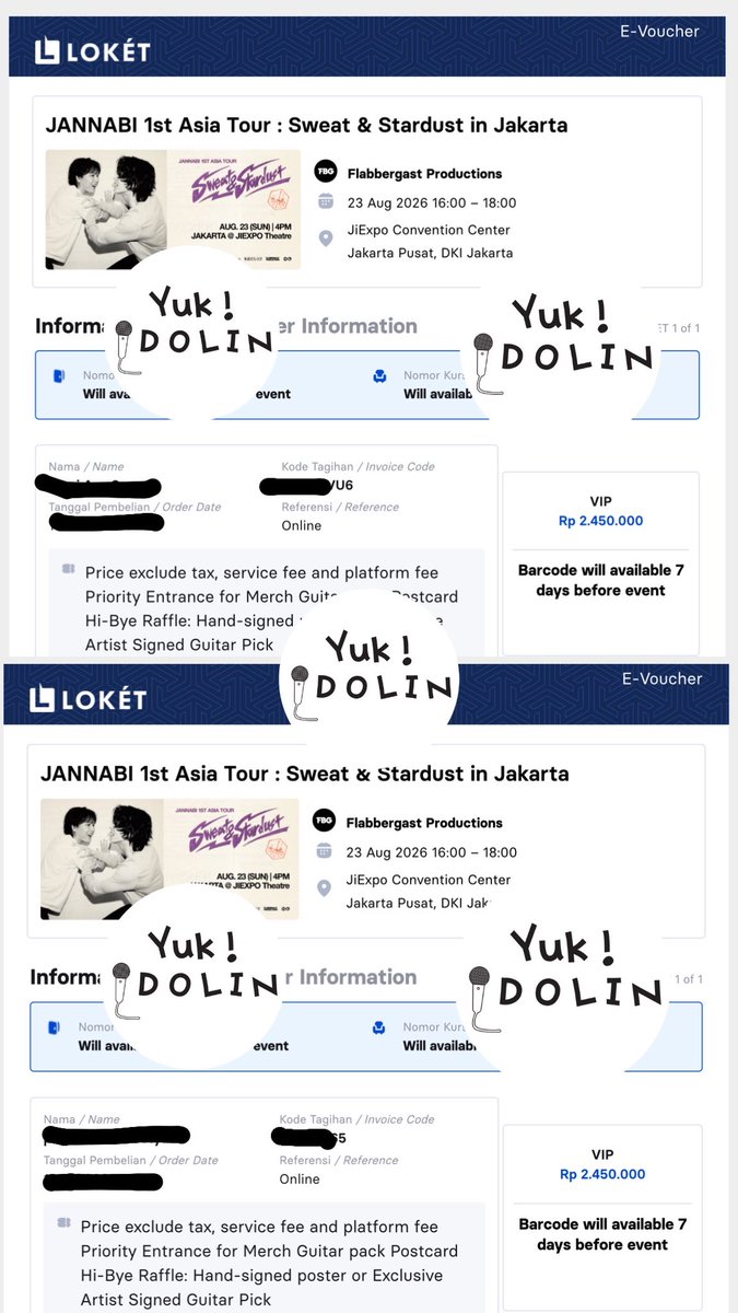 yukidolin's tweet photo. #prooforderyukidolin 

2 VIP Tickets Jannabi 1st Asia Tour : Sweat &amp; Stardust in Jakarta https://t.co/kGXboJsW0C