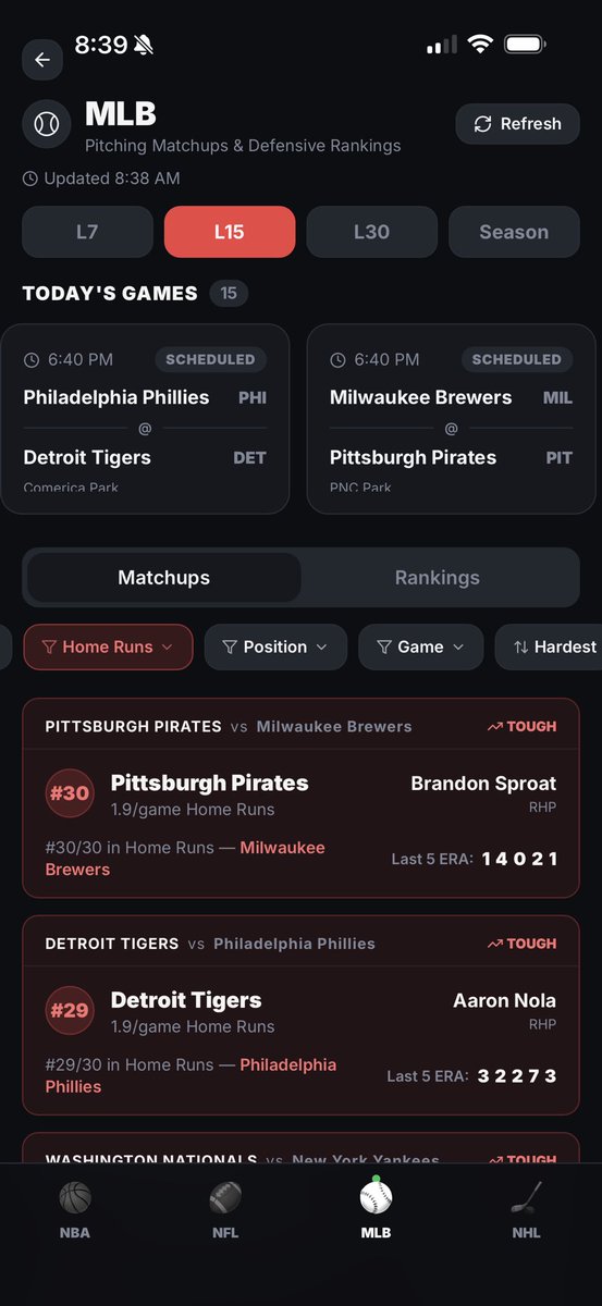 PlayerPropPlus's tweet photo. @Jprada00 Were you looking at teams with the most bits or most HRs like here?
And yeah I play around with builders too, like multiple -300 legs like H/R/RBI or something but yeah it just takes 1 to mess it up https://t.co/ZtDHPTJWup