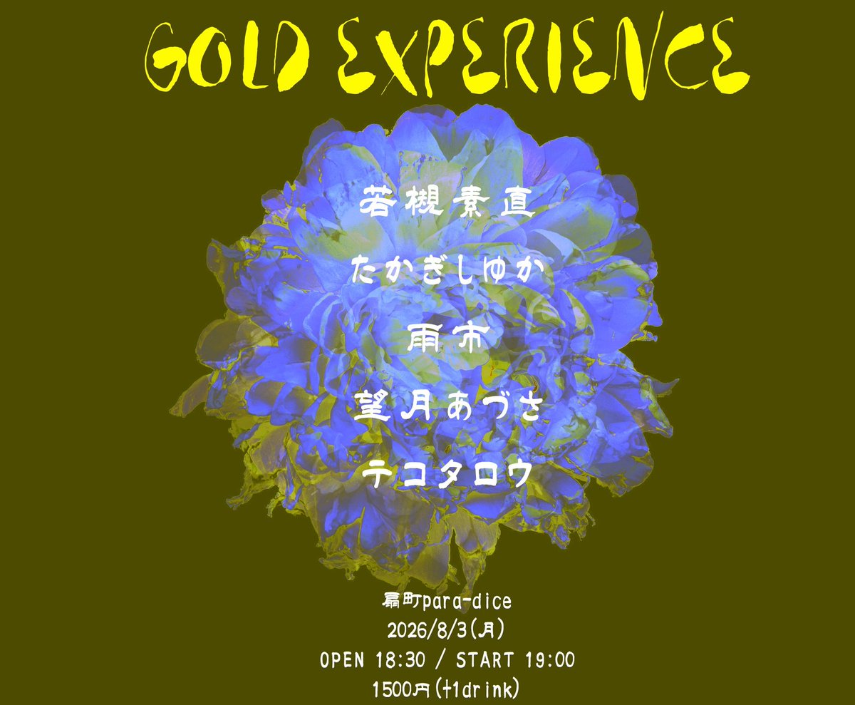 8月3日 月曜 扇町para-dice 『GOLD EXPERIENCE』 若槻素直 たかぎし