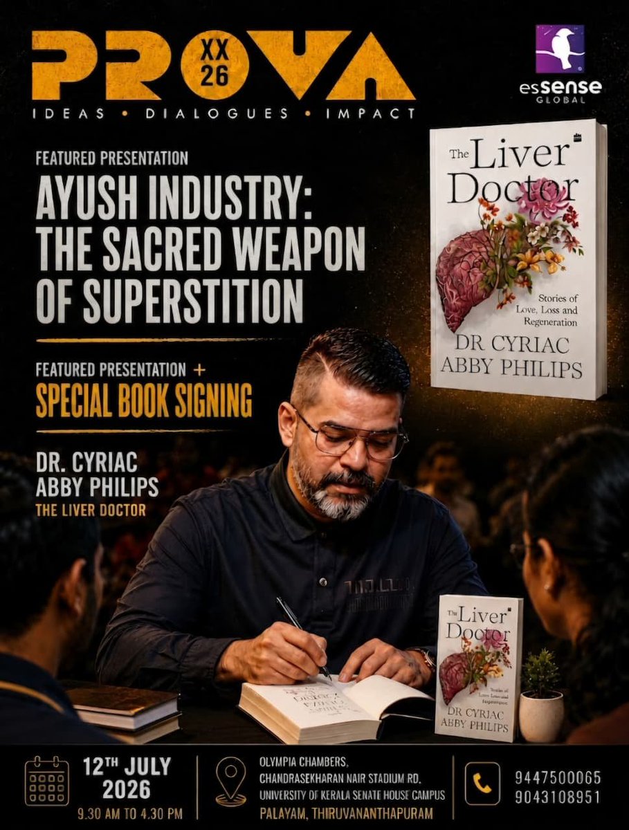 theliverdoc's tweet photo. Dear friends, a gentle reminder.
This weekend (12th July, Sunday) I'll be speaking at Trivandrum. My talk will start at 2pm, around an hour, followed by Q&A and then book signing session (books will be available at the venue). Please come if you are around! The talk will be in Malayalam.

For registration: https://t.co/aSopOUfGN6