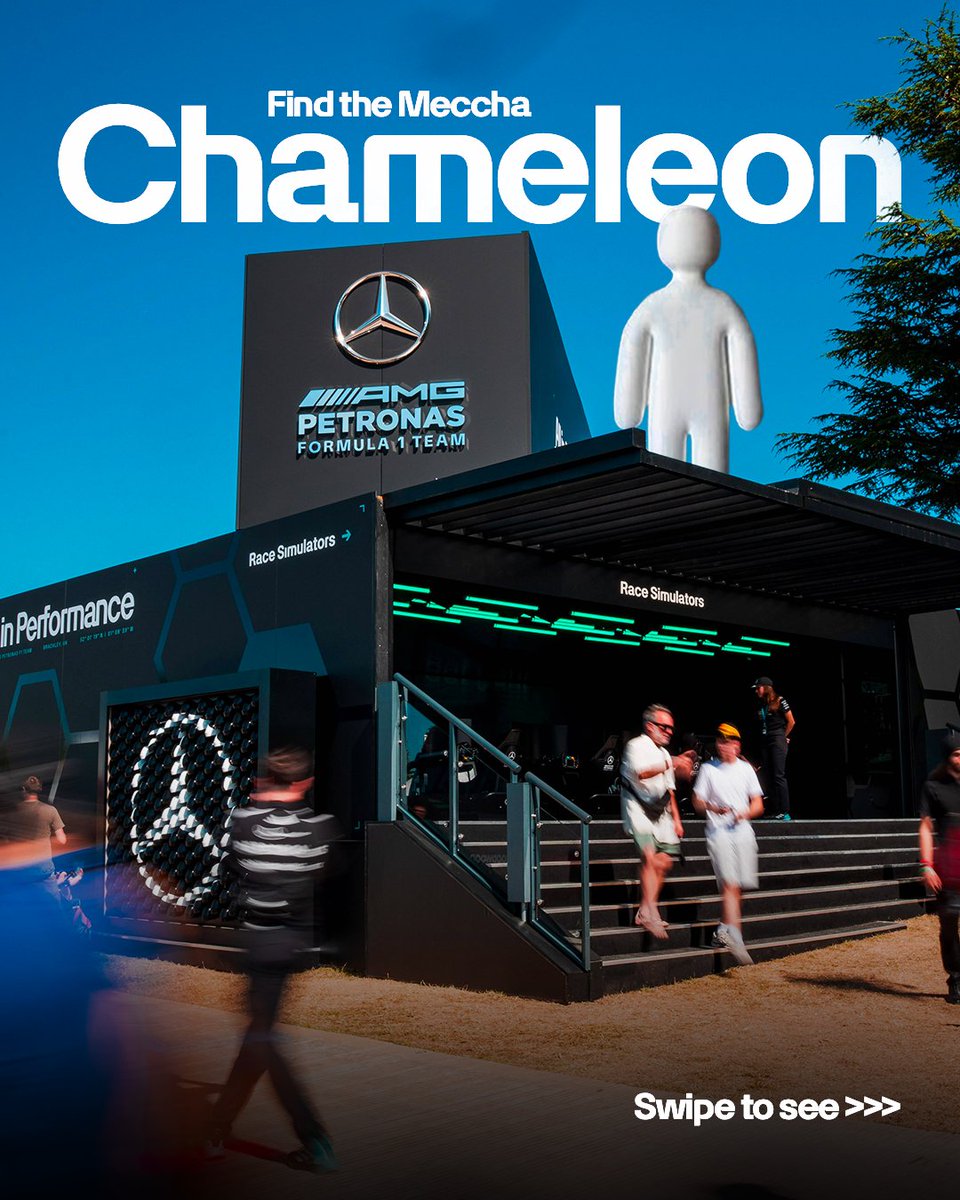 MercedesAMGF1's tweet photo. Can you find the Meccha Chameleon at our Fan Hub at Goodwood? 🔎

Jokes, it’s impossible 😉 https://t.co/oz9As0tQTH