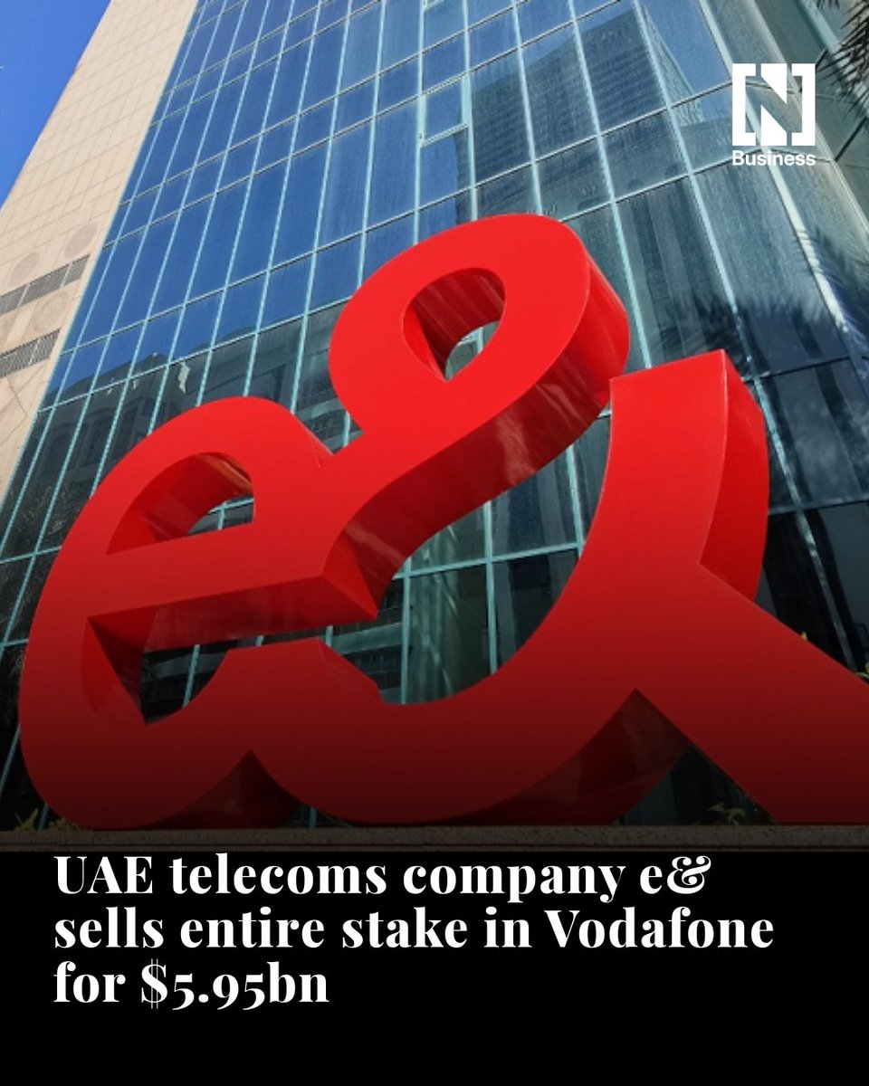 TheNationalNews's tweet photo. UAE telecoms and technology company e& has agreed to sell its entire stake in Vodafone Group for $5.95 billion as it refocuses on its core businesses.

The Abu Dhabi-based company said it no longer seeks to ‘exert control or influence’ over Vodafone’s board or management team. It has signed a binding agreement with Vega, an acquisition vehicle wholly owned by the Niel family group, to divest its 16.21% stake in Vodafone.

E& said it will explore future opportunities with Vodafone to ‘collaborate in ways that create mutual value’. The completion of the deal, which remains subject to customary closing conditions, is expected in the near future