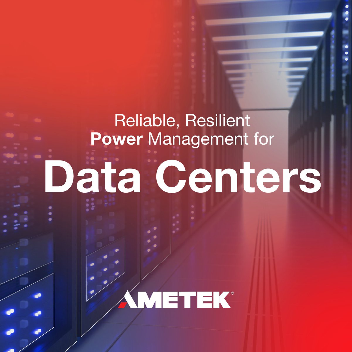 AMETEKInc's tweet photo. Data centers power the digital services we rely on every day—and keeping them running takes efficient, reliable, resilient power at scale. AMETEK helps operators de-risk operations and accelerate deployment across critical infrastructure: https://t.co/Xe1RESb4wz https://t.co/I9Ra6OWPuh