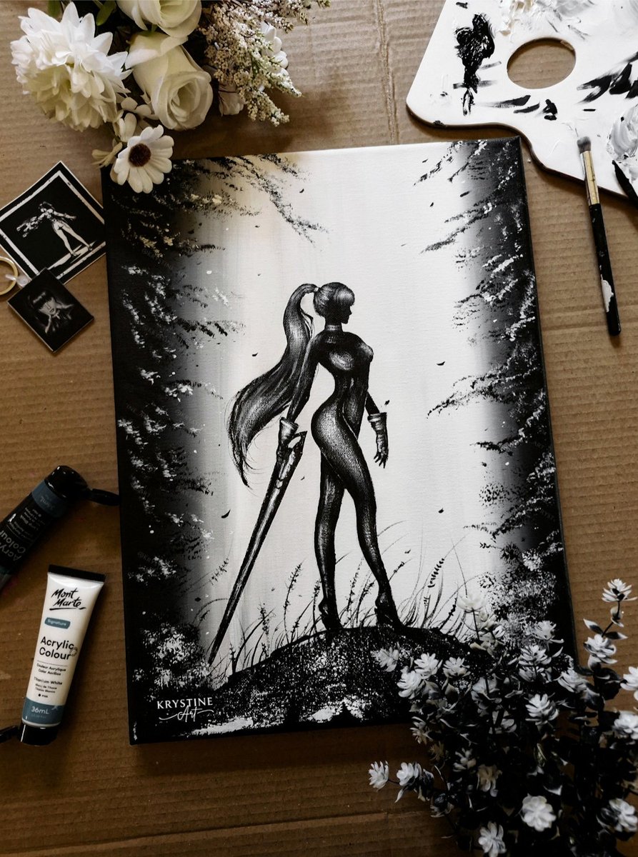 Krystine_art's tweet photo. Details ✨️ Eve - #StellarBlade 👩🏻‍🎨🖤 

Acrylic painting on canvas 30x40cm 🎨 https://t.co/j0EbuDc4Th