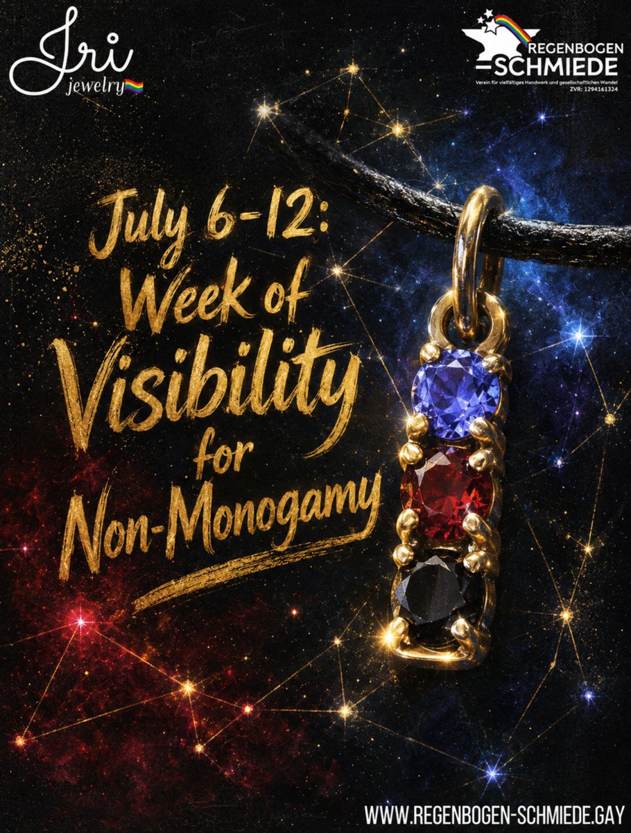 RegenbogenSchmi's tweet photo. From July 6–12, we’re celebrating #WeekOfVisibility for #NonMonogamy with #IriJewelry and #RegenbogenSchmiede, shining a little spotlight on #EthicalNonMonogamy, #Polyamory, #QueerVisibility and all the beautiful ways #LGBTQIA people love, connect, and refuse to be boring. https://t.co/qoXV90O17y