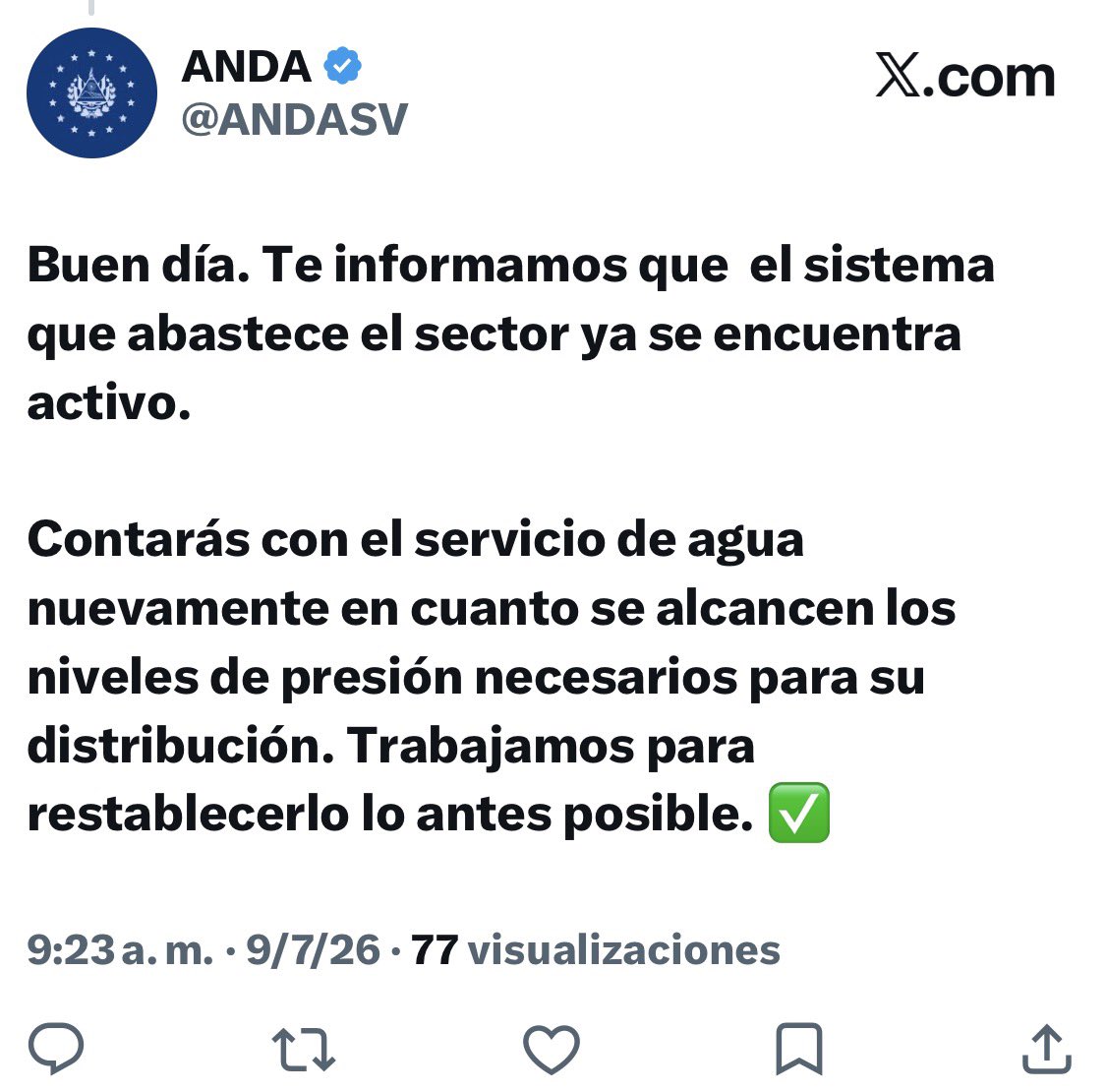 Jenni_Coffee's tweet photo. @ANDASV @nayibbukele @alcaldia_ss @Defensoria_910 @NoticieroHechos  en La Cima 2 San Salvador nos siguen quitando el agua llevamos tres años con este problema y todo desde que construyeron el nuevo edificio @ANDASV solo se limitan a poner este copy&amp;paste en vez de solucionar el problema https://t.co/3ZXU73qdMp