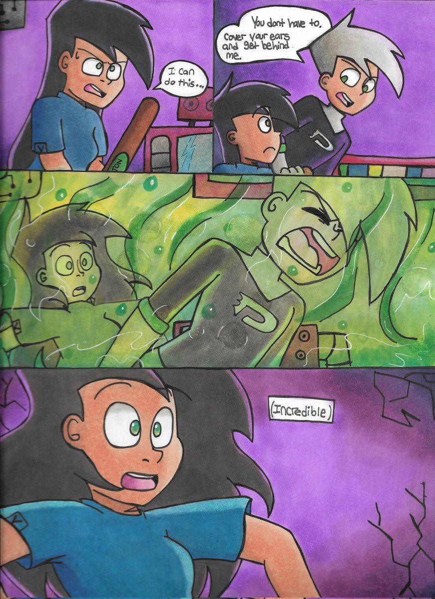 JujuPhantom's tweet photo. FINALLY! After like sixish months I finally finished this remixed scene from the show. The scene is pretty much the same except show Dani is switched with my Dani here to fit my au. 
#artㅤㅤㅤㅤ #drawingㅤㅤ #dannyphantom #comic https://t.co/TqGEDekS0m