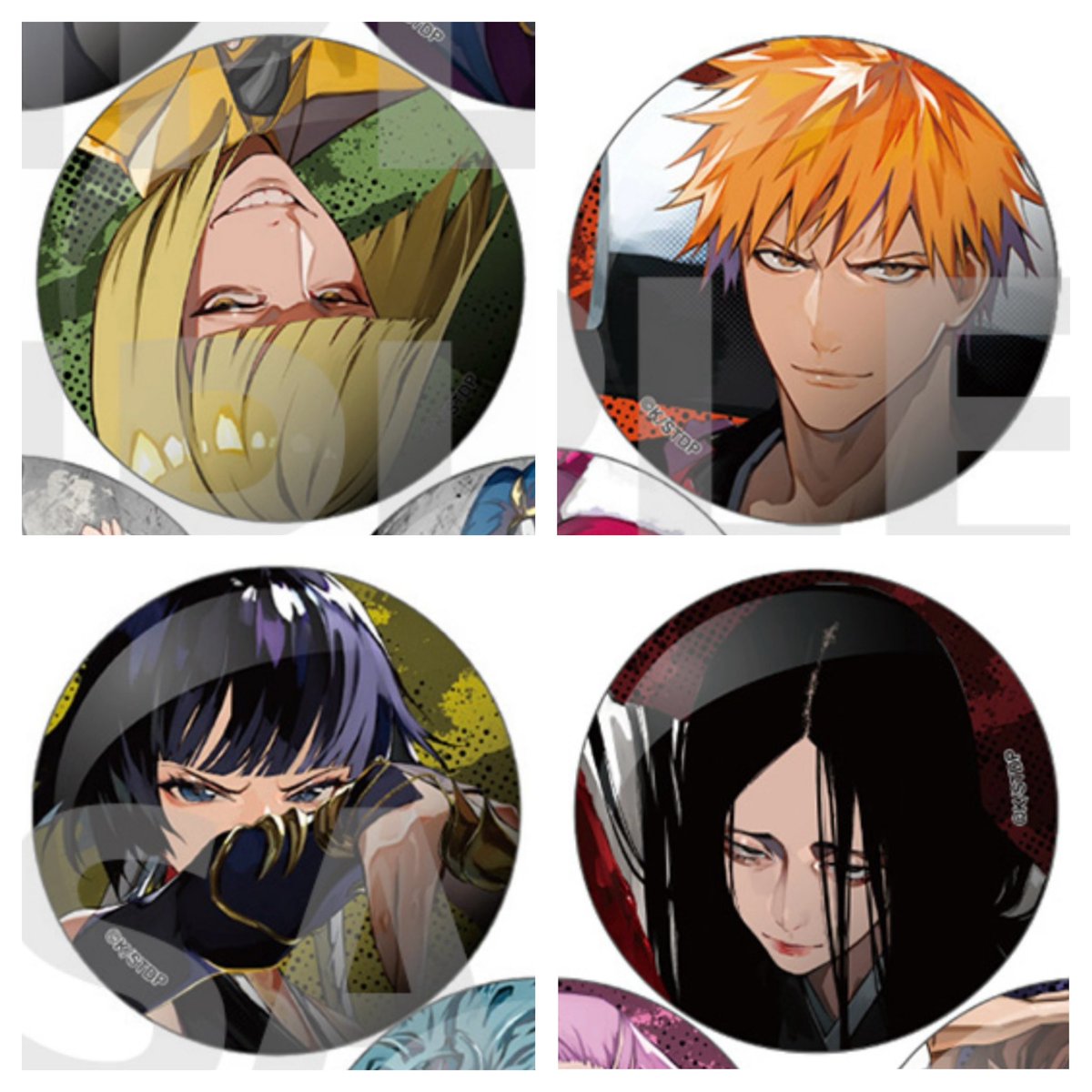 sakai_80r's tweet photo. 【交換・譲渡】 BLEACH × LAM 缶バッジ

譲：画像①
☆グリムジョー ☆日番谷 ウルキオラ 砕蜂 夜一 ジジ ザエルアポロ 卯ノ花 更木 雨竜

求：画像② 平子 一護 ＞ 砕蜂1 卯ノ花1
or 定価(+送料)

最上段は交換優先
　※☆は平子との交換のみ
都内手渡し or 郵送

検索からもお気軽にどうぞ🙇‍♀️ https://t.co/azGZ7IkGCG