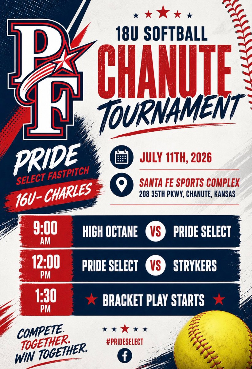 LeahLaird04's tweet photo. Heading the Chanute tomorrow for a one day tournament before the World Series next week! Here is the schedule! @PrideSelectFP https://t.co/KM7rXj6hsn