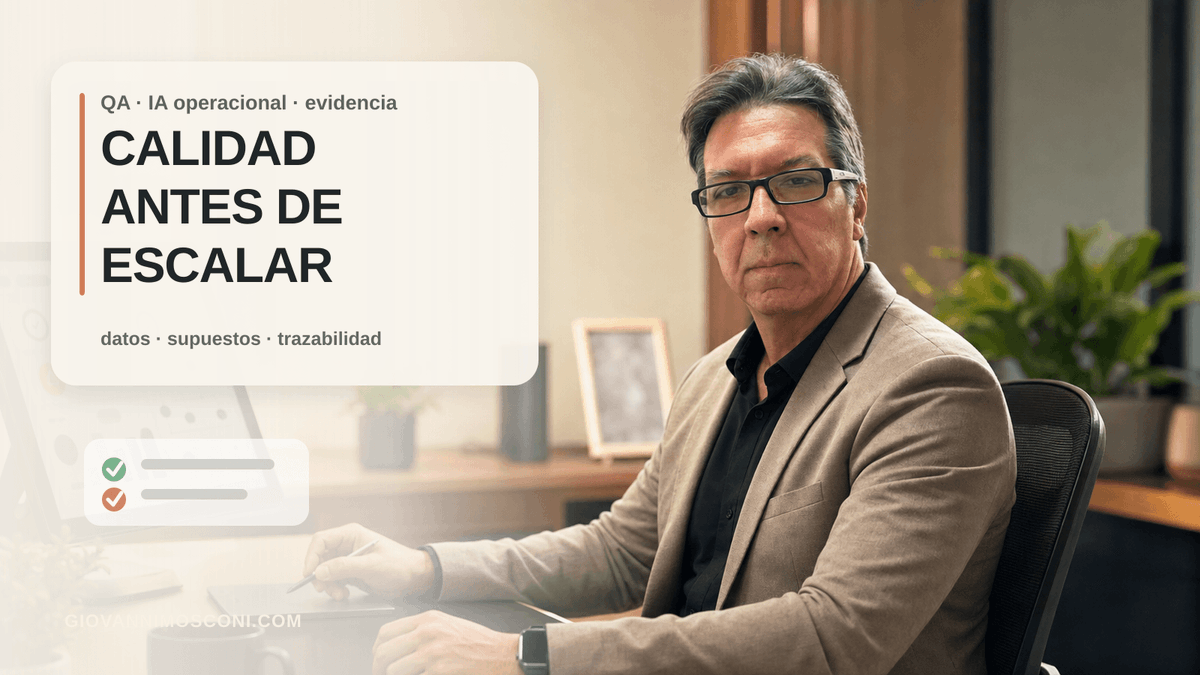 gmosconi's tweet photo. La calidad no puede quedar al final cuando la IA ejecuta procesos.

Tiene que estar en el diseño:

datos, supuestos, excepciones, revisión humana, logs, monitoreo y trazabilidad.

No basta con que el demo funcione.
Tiene que sostener operación real. https://t.co/YxkEmXEucn