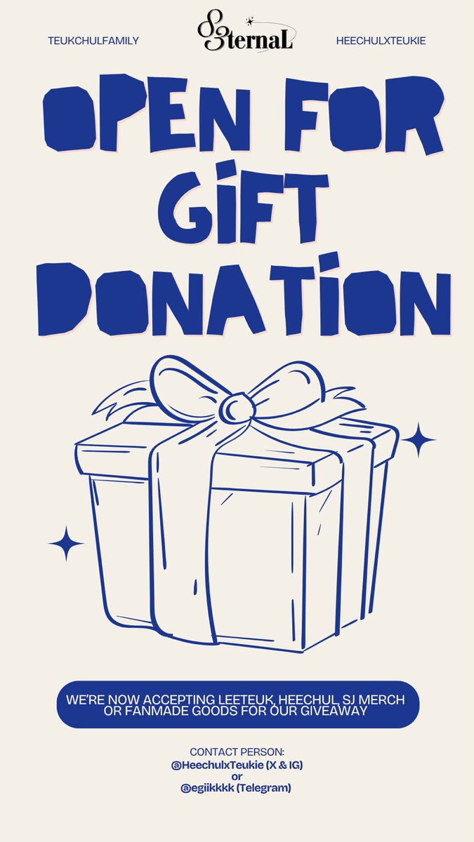 heechulxteukie's tweet photo. 📢 𝗚𝗶𝗳𝘁 𝗗𝗼𝗻𝗮𝘁𝗶𝗼𝗻 𝗶𝘀 𝗡𝗼𝘄 𝗢𝗽𝗲𝗻

Punya merch atau hadiah yang ingin didonasikan untuk Project 83ternal? Yuk, ikut berpartisipasi melalui Gift Donation!

Untuk informasi lebih lanjut mengenai mekanisme Gift Donation, silakan menghubungi: 
📩 @heechulxteukie (X & Instagram) 
📩 https://t.co/LcgZyyPCrB (Telegram)

Terima kasih telah mendukung dan menjadi bagian dari Project 83ternal💙

#83zBeEternal
#슈퍼주니어_83z #SUPERJUNIOR_83z
#이특 #LEETEUK
#희철 #HEECHUL