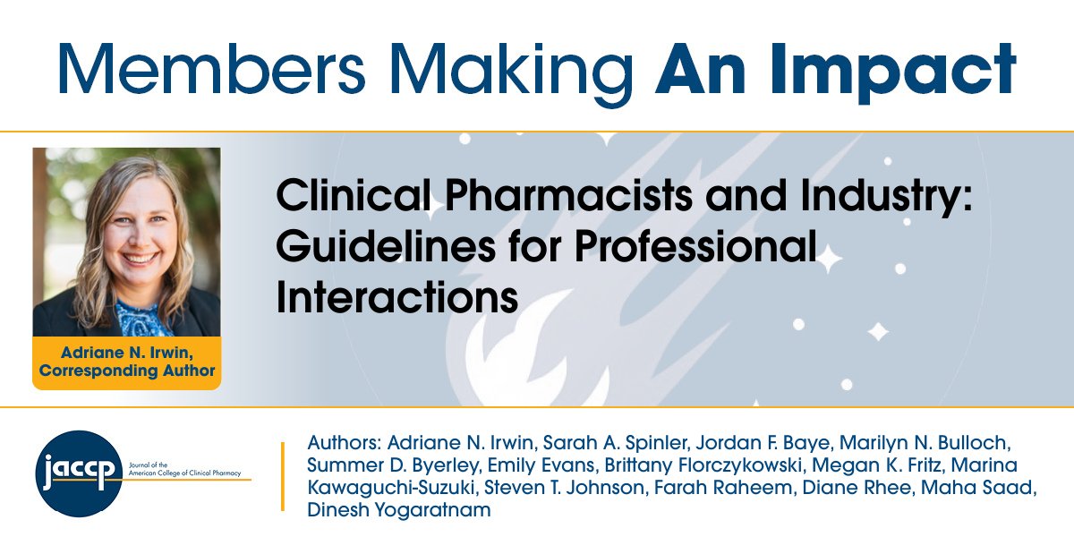 ACCP's tweet photo. Congratulations to ACCP member Adriane N. Irwin and co-authors on the recent publication of their article in JACCP! Access the abstract and/or article here: https://t.co/J3dUpYAgRL
#MakingAnImpact #FreetoRead #ACCP @JACCPJournal https://t.co/McuWKoFC32