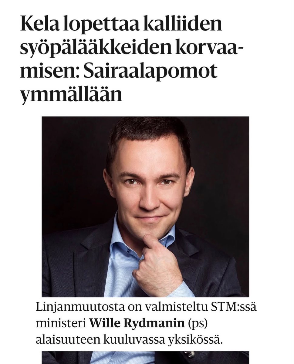 jouni_siren's tweet photo. Rydmanin alaisuudessa tehty päätös rajata kalleimpien syöpähoitojen Kela-korvaus vain yksityislääkärien potilaille on taas osoitus siitä, kenen etuja kokoomus ja persut kavereineen ajavat. Rikkaan terveys on näköjään köyhän terveyttä tärkeämpi. https://t.co/V7vjxTG0j4