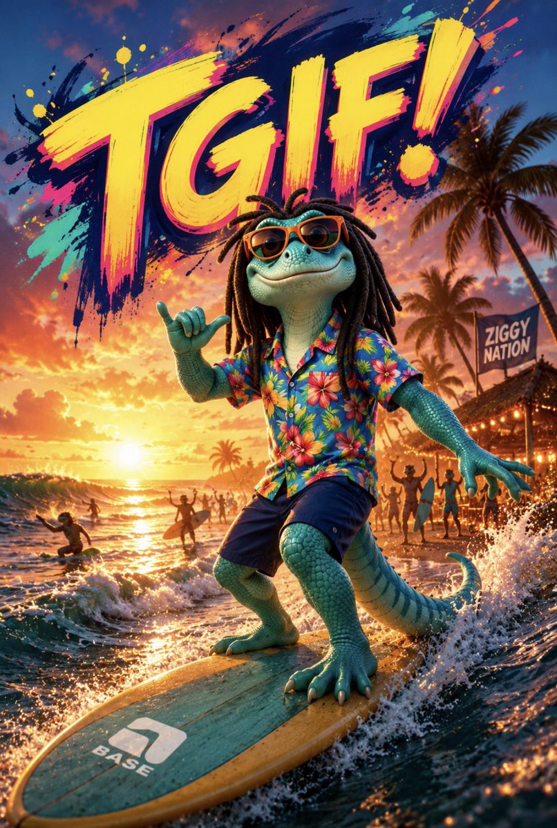 ZiggyOnBase's tweet photo. 🌊🔥 GM & TGIF, Ziggy Nation! 🔥🌊

The work week’s in the rearview…

Now it’s time to paddle harder than ever. 

Big waves don’t wait for the hesitant.
They reward the ones already in the lineup when the set rolls in.

Energy high. Conviction higher.

Let’s make this Friday legendary. 🦎🤙

Ride the tide. Spread the vibe.
$ZIGGY