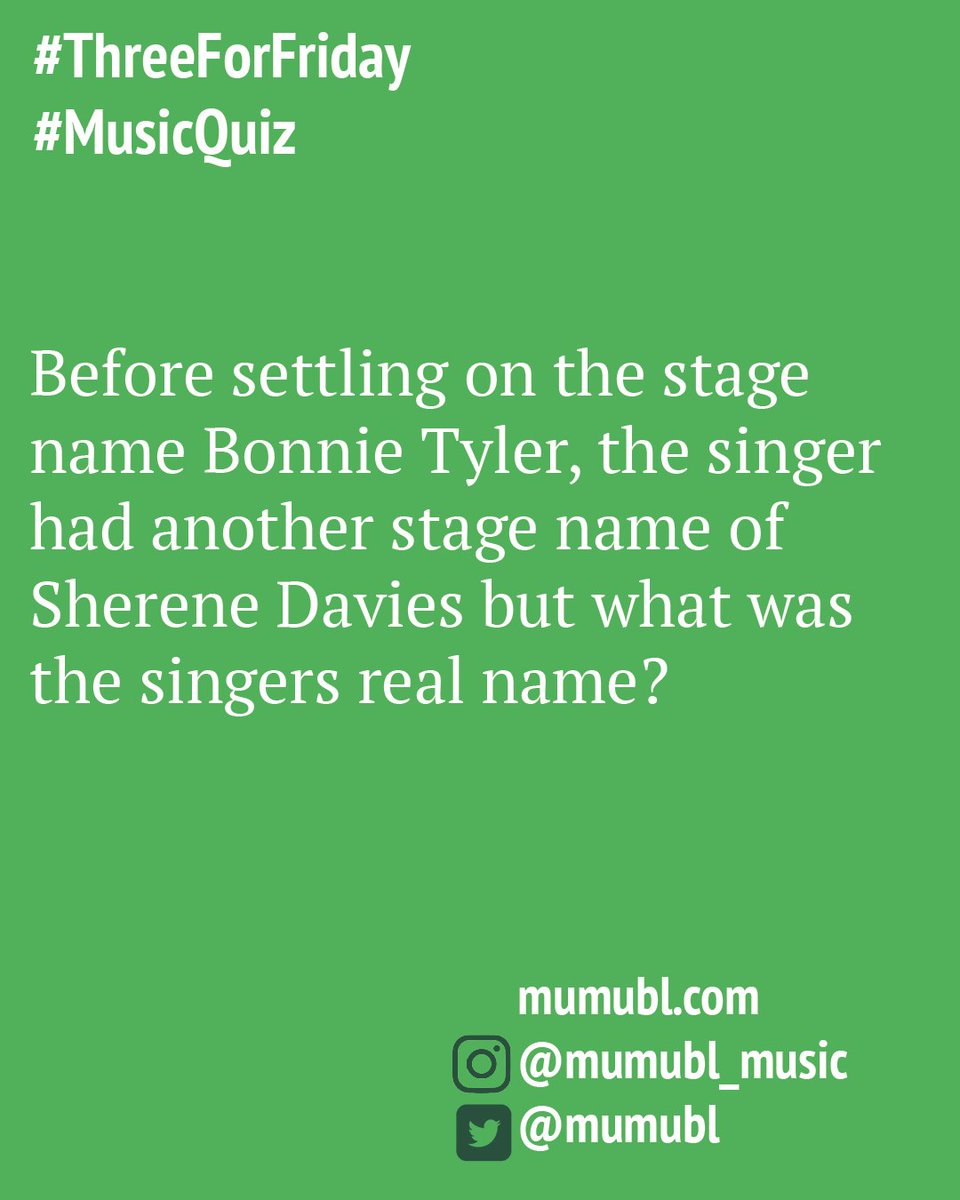 Mumubl's tweet photo. As we often do here for the #threeForFriday #music #quiz we mark the passing of a music legend with a round of questions and this time sadly it's @bonnietylerofficial who gets the honour.
So do you know the answer to this trio of questions about the power ballad superstar? https://t.co/WIJWXhwBl0