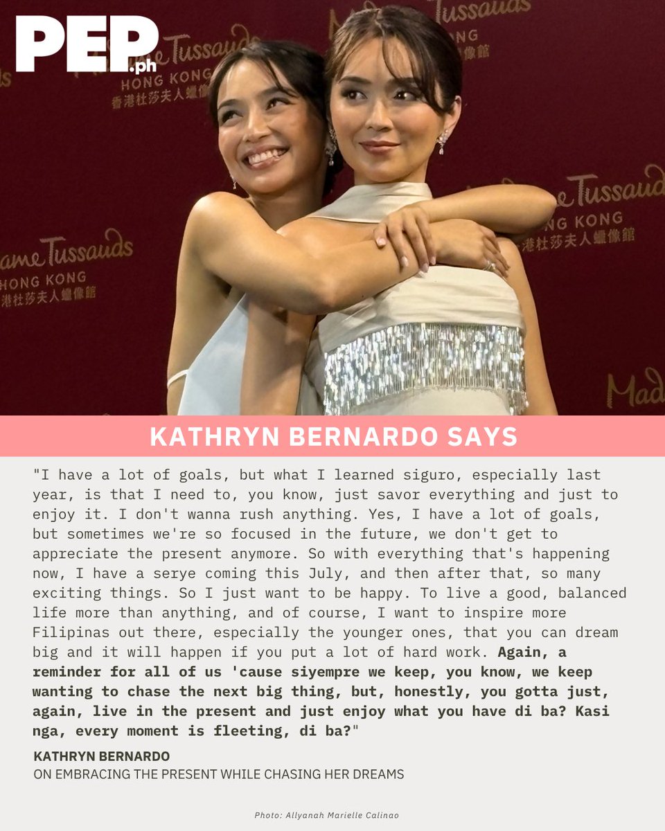 PEPalerts's tweet photo. Following the unveiling of her Madame Tussauds Hong Kong wax figure, Kathryn Bernardo reflected on how the milestone reminded her to slow down and appreciate the present instead of always chasing the next big thing.

Read: https://t.co/glQ6RnYG1x https://t.co/tWNBTDz7SH