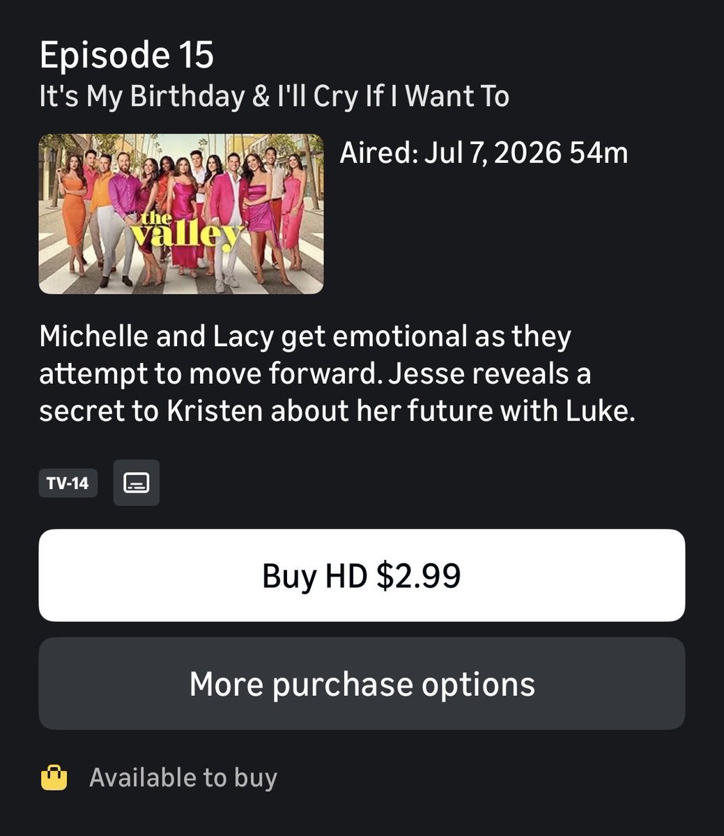 mollymorgana's tweet photo. @peacock please don’t falsely advertise that you can watch episodes that are on Peacock the following day on the app. That’s a lie. And I’m going to request a refund from for your service. 
@PrimeVideo https://t.co/p64KDcda7e