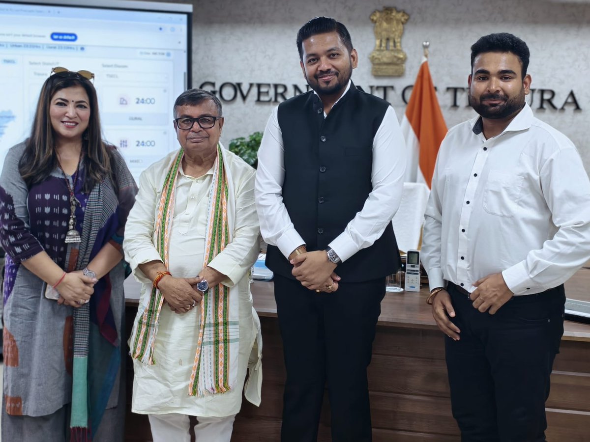 am_official88's tweet photo. Honoured to meet Shri Ratan Lal Nath Ji, Hon'ble Minister of Agriculture & Farmers' Welfare, Power, and Election, Government of Tripura.
We had a meaningful discussion on how AI and digital technologies can strengthen agriculture, modernize public services, improve power infrastructure, and enhance citizen-centric governance. Tripura has immense potential to emerge as a model state for technology-driven, inclusive development.
Looking forward to contributing to this transformative journey.
#Tripura #RatanLalNath #Agriculture #Power #DigitalGovernance #AI #Innovation #Technology #India #GoodGovernance
#YAL.inc 
@RatanLalNath1 
@DrManikSaha2 
@tripura_cmo 
@industrytripura 
@AgriGoI 
@MinOfPower 
@ECISVEEP 
@GoI_MeitY 
@AshwiniVaishnaw 
@investindia 
@startupindia
@YAL_ai 
@anubhavmukherj
