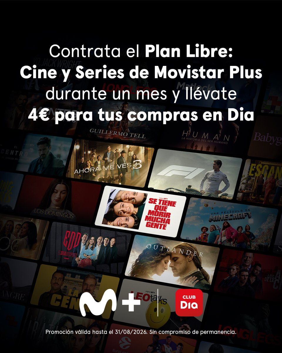 DIA_Esp's tweet photo. 🎬📷 Tus próximas series tienen premio. Contrata Movistar Plus durante un mes y llévate 4€ para tus compras en Dia📷

Más info: https://t.co/ML30nOKNW6 

#DiaSupermercado #EnserioMuybien https://t.co/3zUkMagv8J