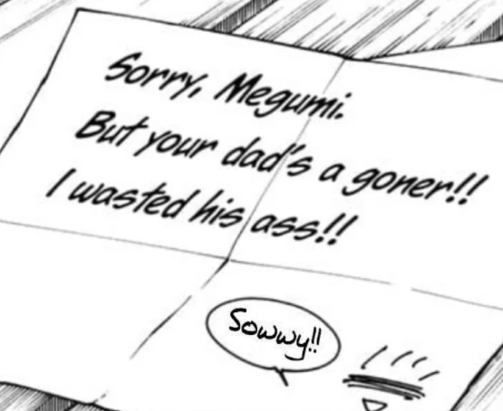 megfushiguros's tweet photo. i'm once again thinking about gojo's last letter to megumi and how it made megumi laugh is such a gojo thing. 😭 https://t.co/oMIhpFKqam